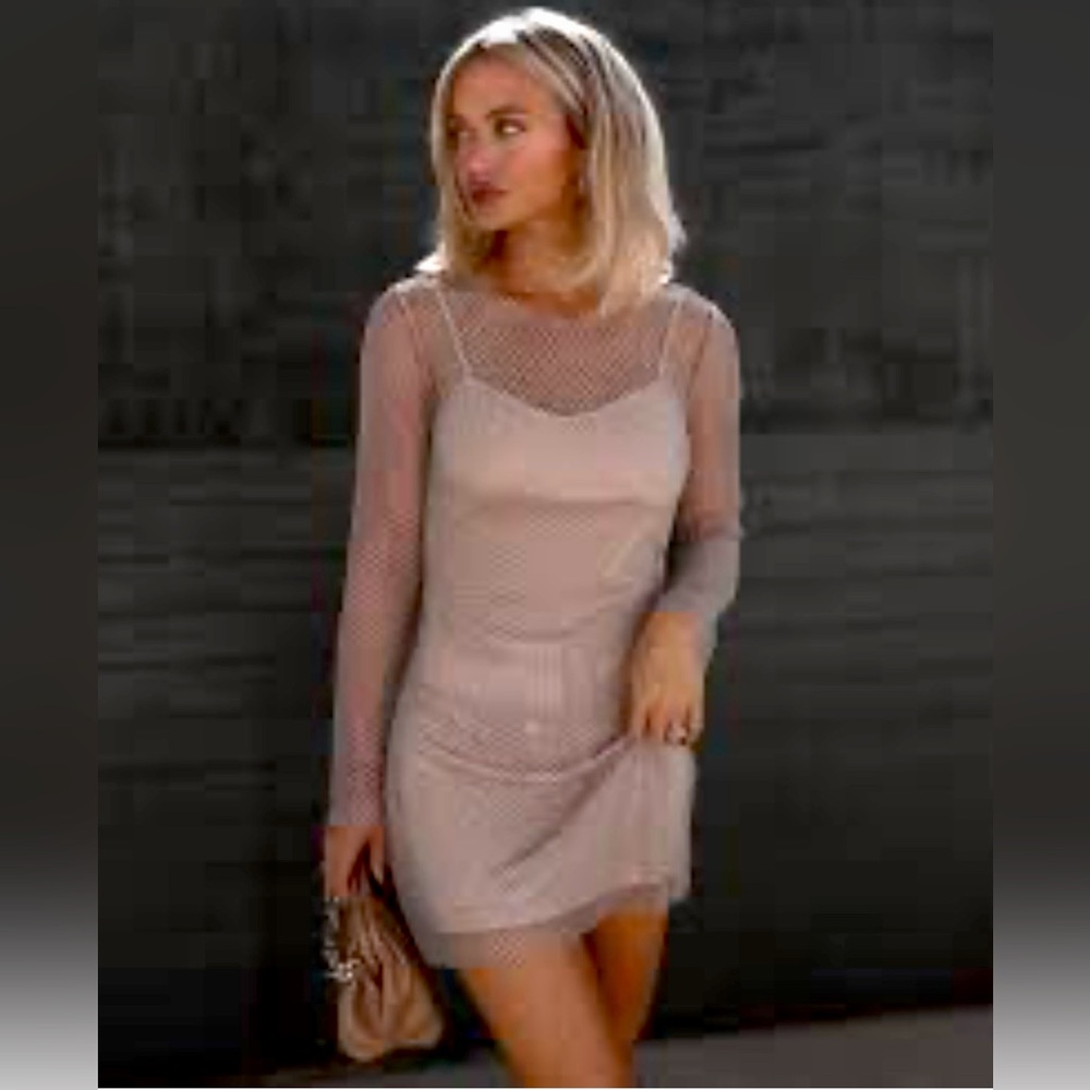 GB Celeste Fishnet Maxi Dress - Nude/Champagne 
Size 7